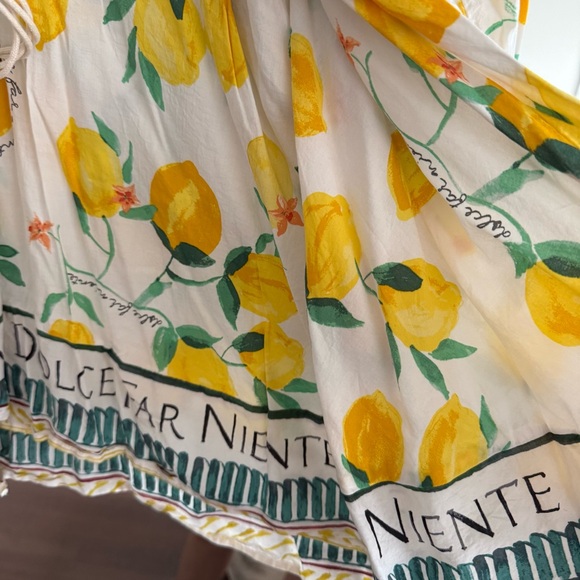 H&M Italy Cream Lemon Printed Mini Dress with Macramé Belt Size Medium - Picture 8 of 9